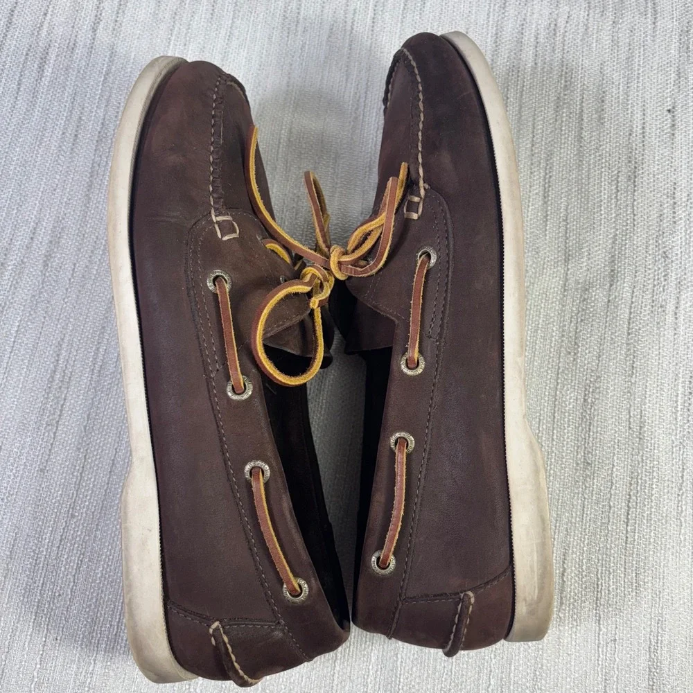 LL‎ Bean Casco Bay Boat Shoes Mens Dark Brown Nubuck Leather Loafers Deck Shoes